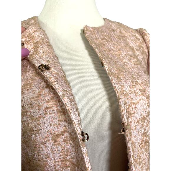Red Valentino Metallic Textured Boucle Peplum Jacket Shimmer Pink Tan IT 44 US 6 - Picture 5 of 14